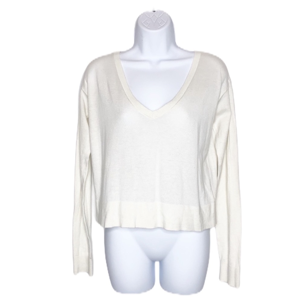 Express | Ivory Cropped Top w/Keyhole Zip Back | S